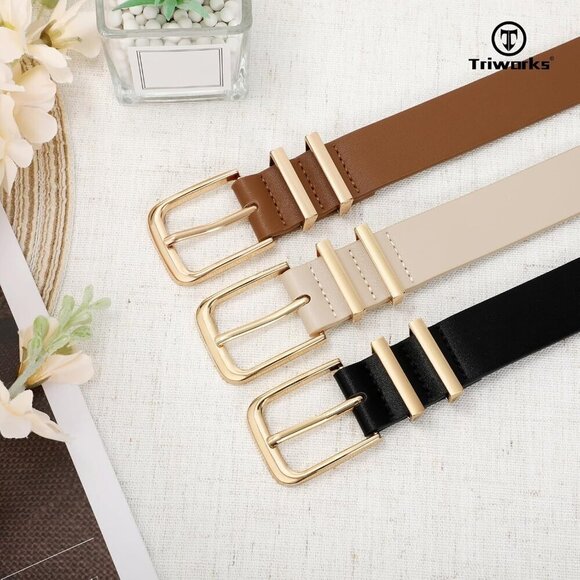 Women Belts Leather 3 Pack Adjustable Classic Black Brown Beige Fashion main image 7